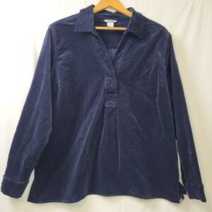 Duluth Trading Co Corduroy Popover Shirt Women Size XL Navy Blue